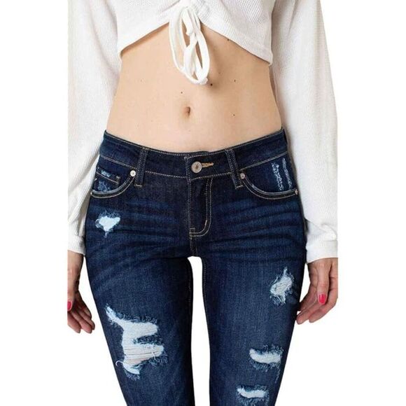KanCan Los Angeles Mid Rise Ankle Skinny Jeans Distressed Women's Blue Size 3/25 - Picture 5 of 8